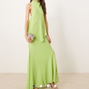 ASOS DESIGN Tall chiffon high neck double layer maxi dress in lime